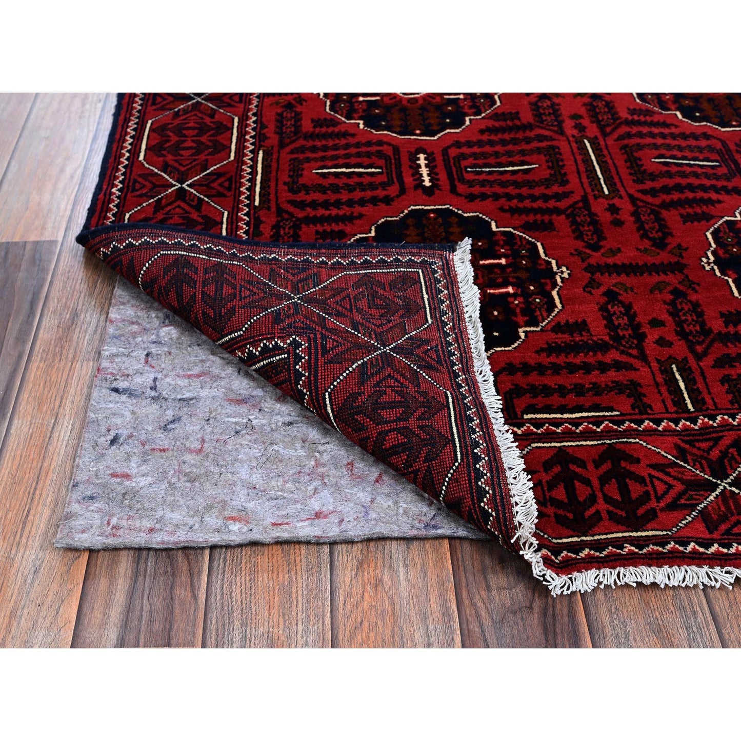 4'X6'4" Red Afghan Khamyab Tribal Medallions Design Wool Hand Knotted Rug