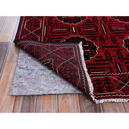 4'X6'4" Red Afghan Khamyab Tribal Medallions Design Wool Hand Knotted Rug