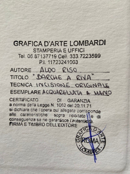 Aldo Riso 'Boats On The Shore' Stunning Hand-Painted 35X100 Authenticated-Signed