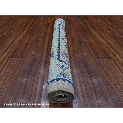 2'10"X4' Thunder Gray Hand Knotted Fusion Kazak Pure Wool Oriental Rug