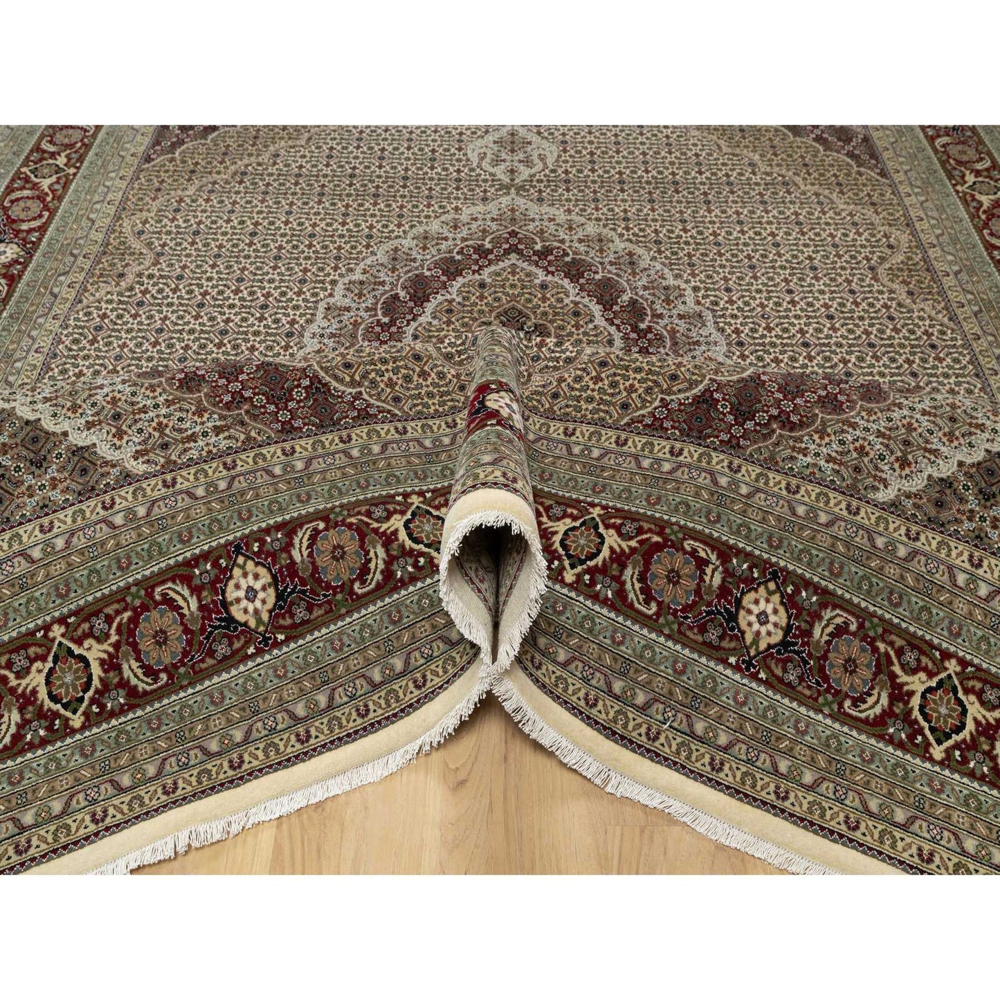 8'X10' Photon White Super Mahi Hand Knotted Wool And Silk 250 Kpsi Rug