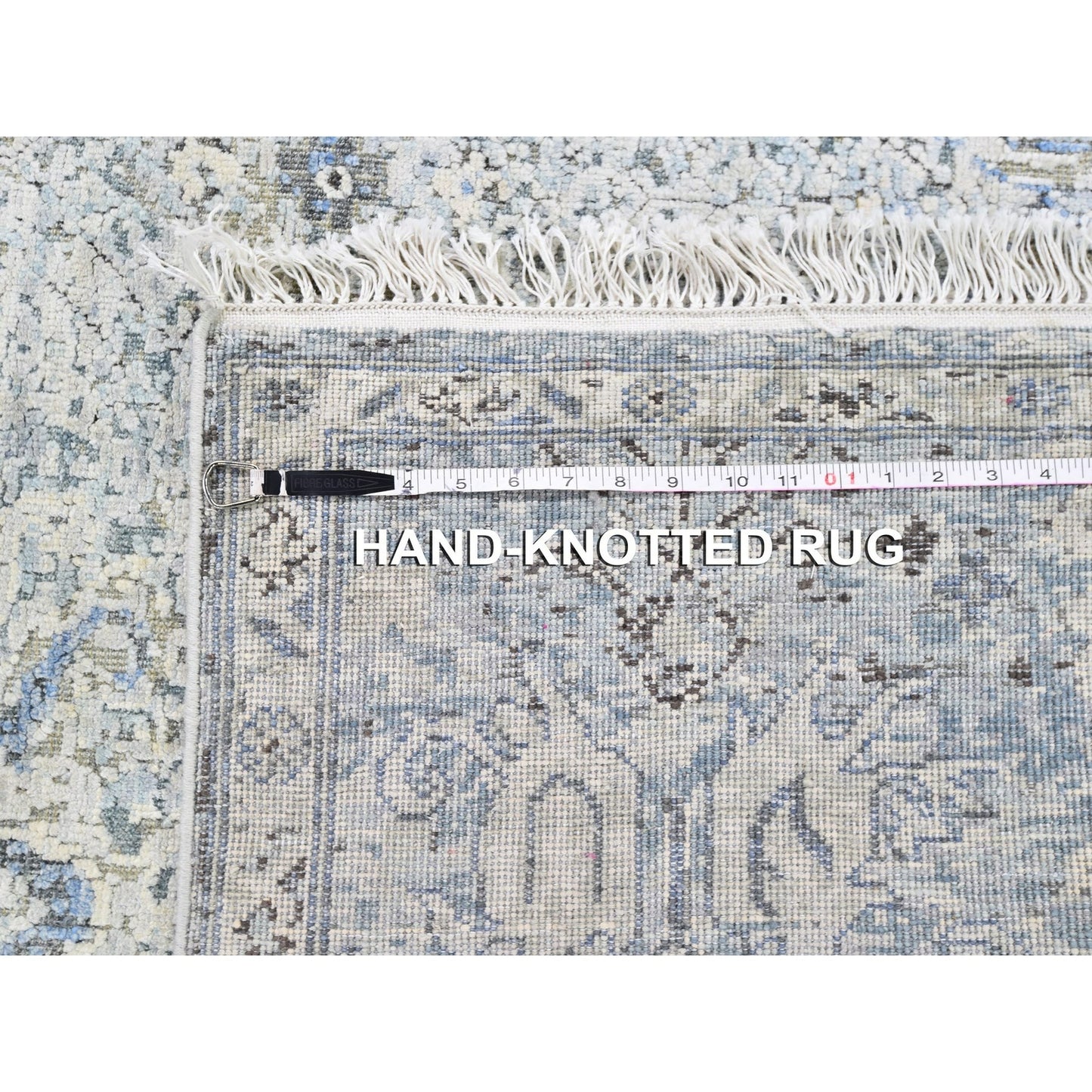 4'X6' Blue Pure Silk With Textured Wool Distressed Oushak Handknotted Rug
