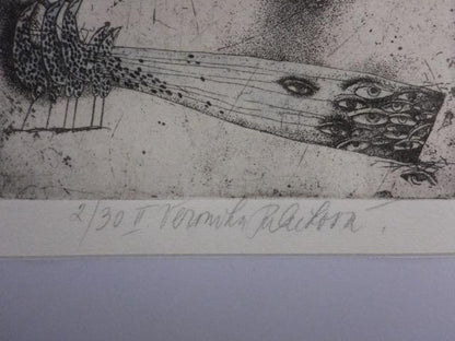 Veronika Paleckova "Peacock And Figure" Signed Etching Limited 30 Framed Art