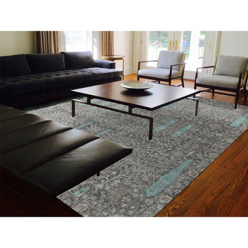 10'X10' Square Cypress Tree Design Silk Withtextured Wool Handknotted Rug