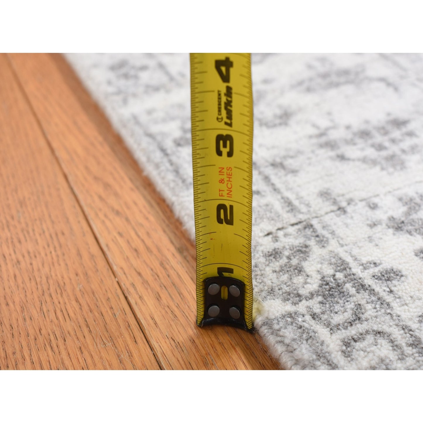 4'1"X6'2" Ivory Erased Tebraz Design Wool And Silk Hand Knotted Rug