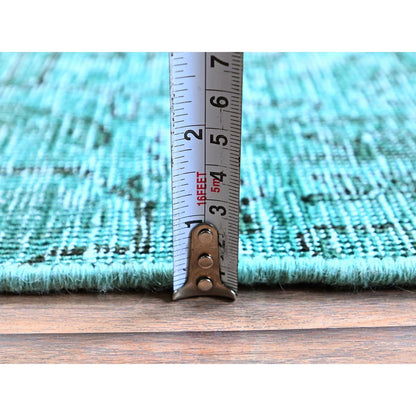 2'4"X10'2" Green Overdyed Vintage Zoroastrian Hand Knotted Wool Runner Rug