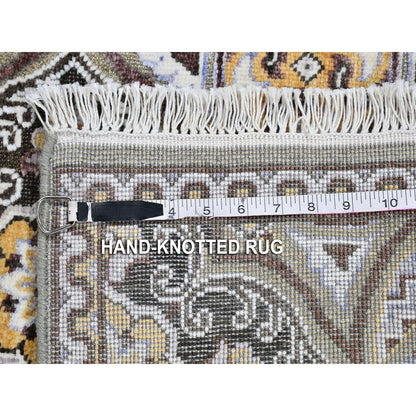 2'6"X12'3" Textured Wool And Silk Mughal Inspired Medallions Design Rug