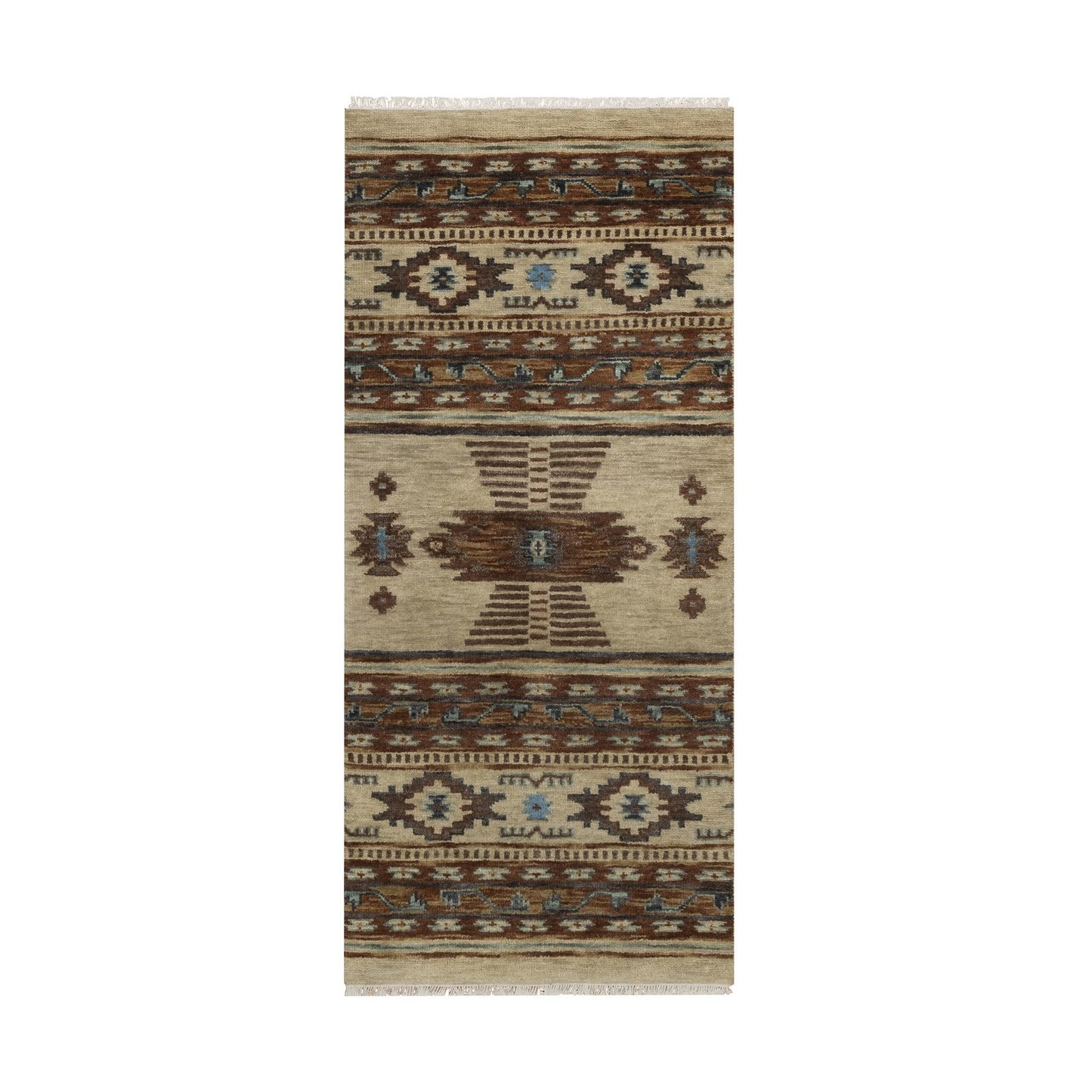 2'7"X5'10" Ivory Runner Rug Southwest Medallion Design Hand Knotted Wool