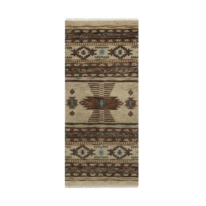 2'7"X5'10" Ivory Runner Rug Southwest Medallion Design Hand Knotted Wool