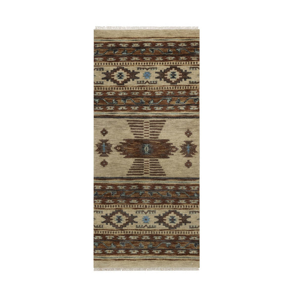 2'7"X5'10" Ivory Runner Rug Southwest Medallion Design Hand Knotted Wool