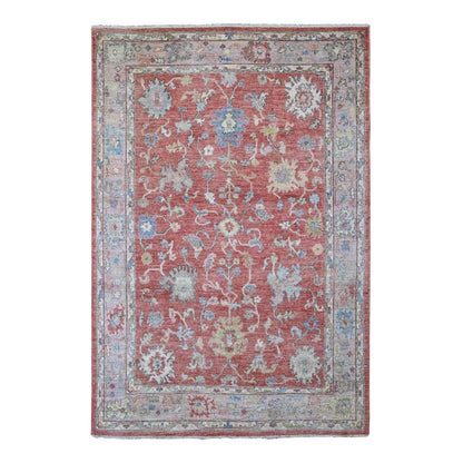 6'X8'9" Crimson Red Afghan Angora Oushak Hand Knotted Wool Oriental Rug