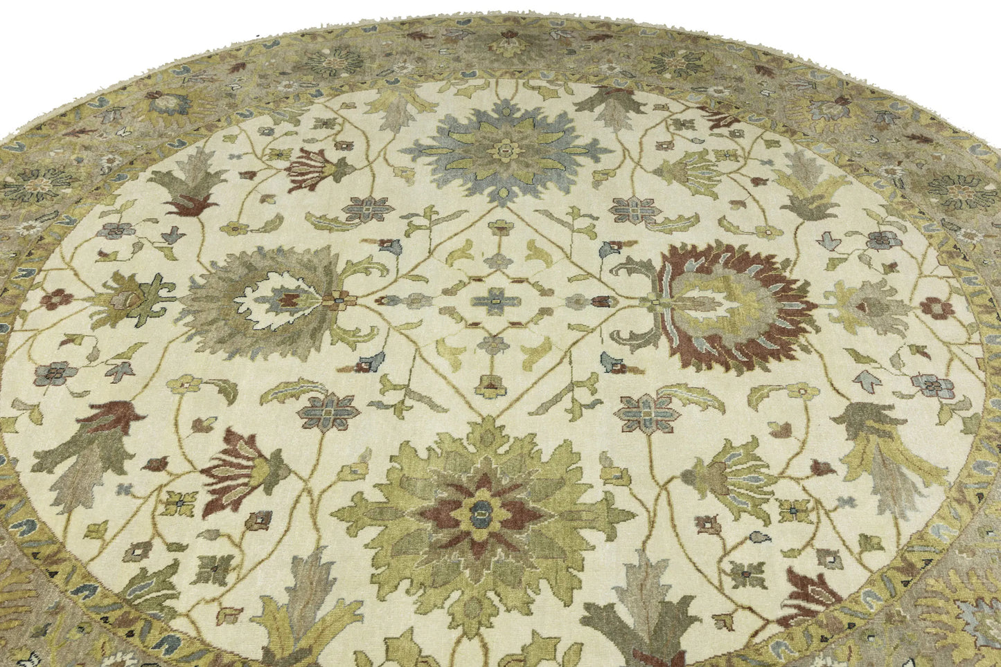 Hand-Knotted Cream Round Oushak Chobi Oriental