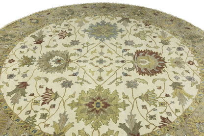 Hand-Knotted Cream Round Oushak Chobi Oriental