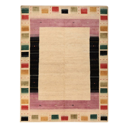 10'X13'2" Linen White Lori Buft Gabbeh Thick 100% Wool Hand Knotted Rug