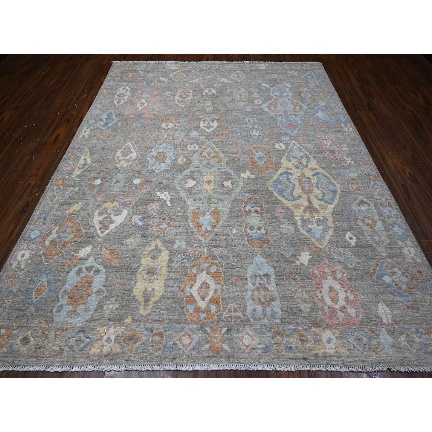 8'X9'8" Anvil Gray Extra Soft Wool Weft Afghan Angora Oushak Oriental Rug