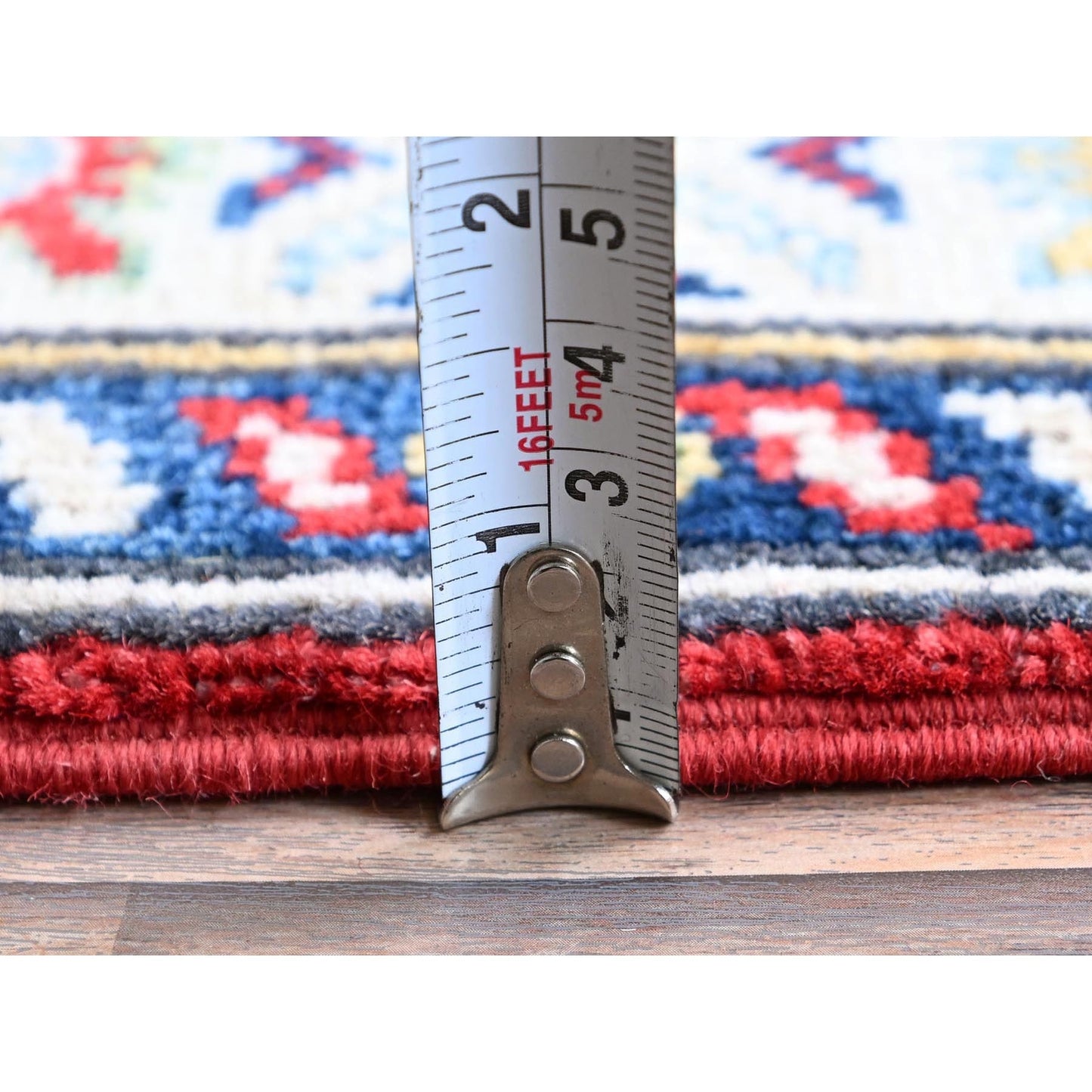 2'9"X9'6" Red Kazak Medallions Design Hand Knotted Soft Wool Runner Rug