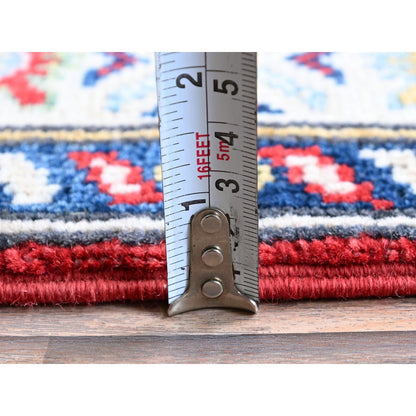 2'9"X9'6" Red Kazak Medallions Design Hand Knotted Soft Wool Runner Rug