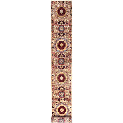 2'3"X24'8"White Soft Wool Mamluk Design Hand Knotted Xl Runner Rug