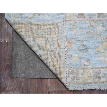 7'9"X9'9" Beau Blue Faded Out Angora Oushak Wool Weft Oriental Rug