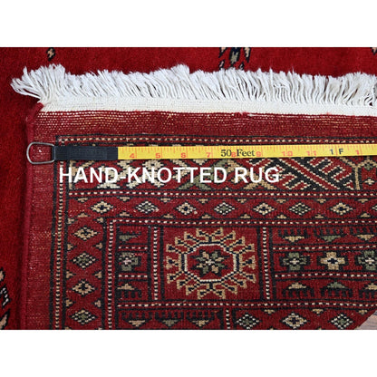 4'1"X6'3" Red Princess Bokara Tribal Medallions Soft Wool Hand Knotted Rug