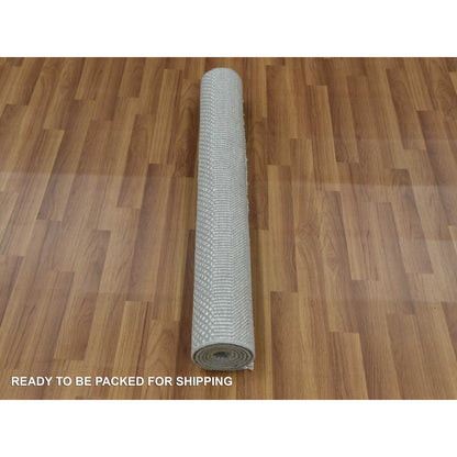 3'x5'3" Battleship Gray Grass Design Wool and Silk Hand Knotted Rug