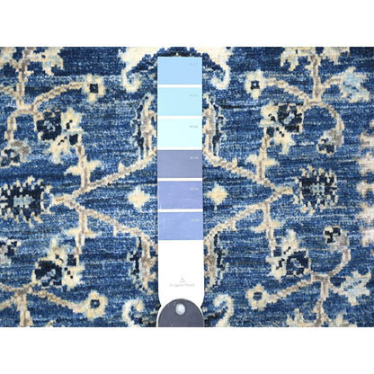 2'10"X4'8" Boeing Blue Hand Knotted Wool Mahal Design Xl Runner Rug