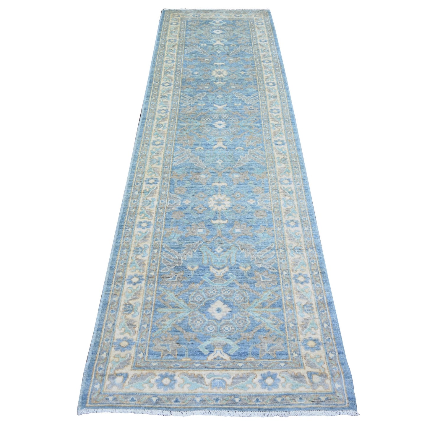 2'8"X9'6" Beau Blue Finer Peshawar Wool Hand Knotted Oriental Rug