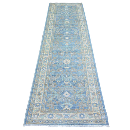 2'8"X9'6" Beau Blue Finer Peshawar Wool Hand Knotted Oriental Rug