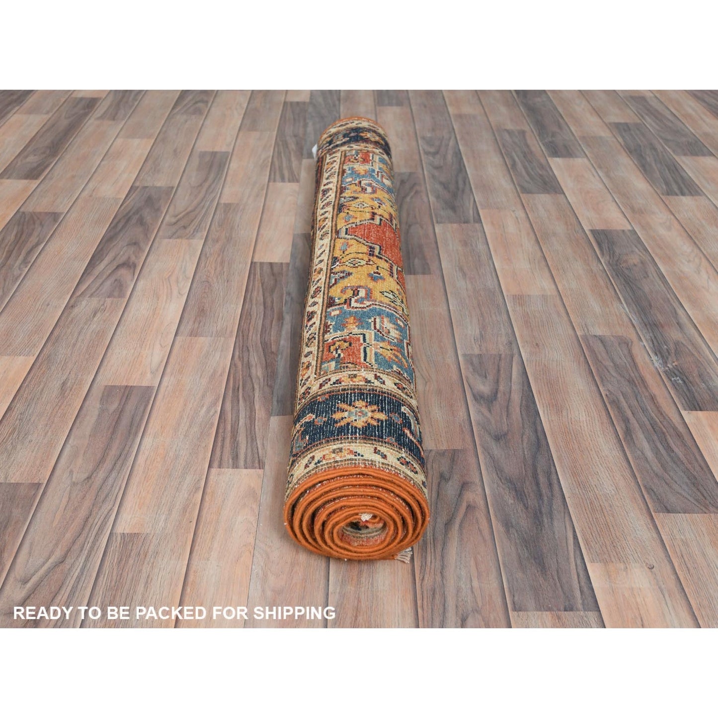 4'X5'10" Orange Hand Knotted Wool Afghan Peshawar With Heris Design Rug