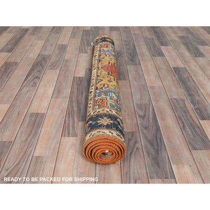 4'X5'10" Orange Hand Knotted Wool Afghan Peshawar With Heris Design Rug