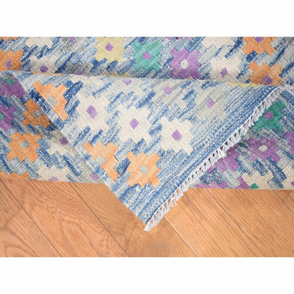 10'3"X13'2" Blue Afghan Kilim Flat Weave Pure Wool Hand Knotted Rug