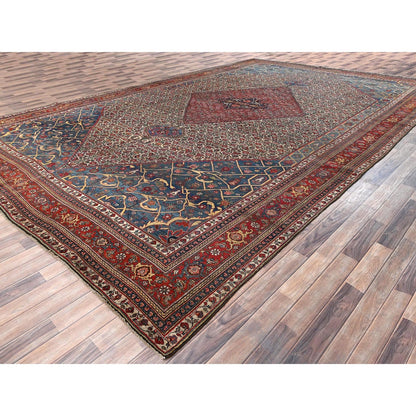 11'6"x18'10" Peach Color Antique Zoroastrian Bejar Wool Hand Knotted XL Rug