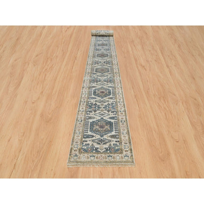 2'7"X21'7" Floral White Wool Hand Knotted Reimagined Viss Xl Runner Rug