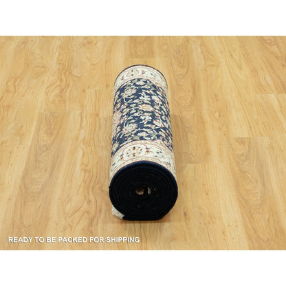 2'9"X12' Polo Blue Nain Vibrant Wool Hand Knotted Oriental Runner Rug