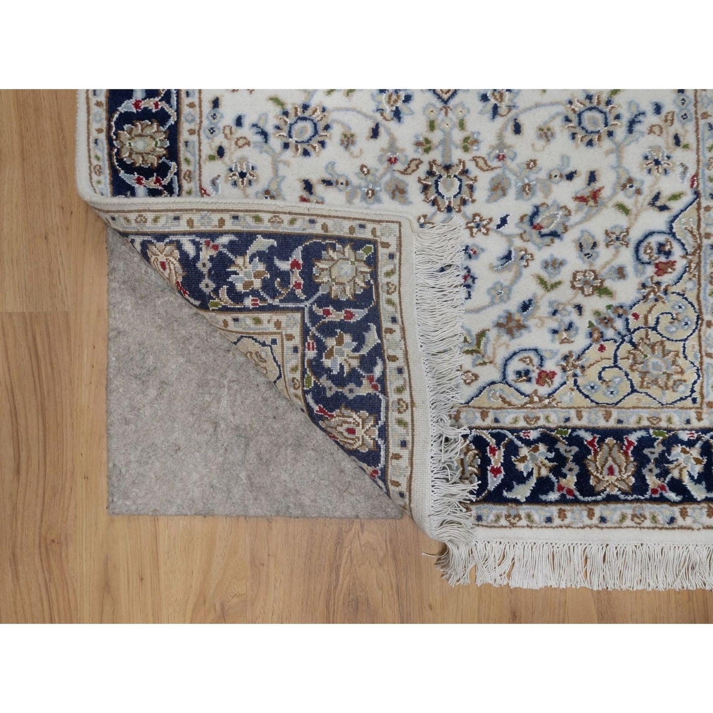 2'8"X10'3" Ivory Nain Medallion Motif Wool & Silk Hand Knotted Runner Rug