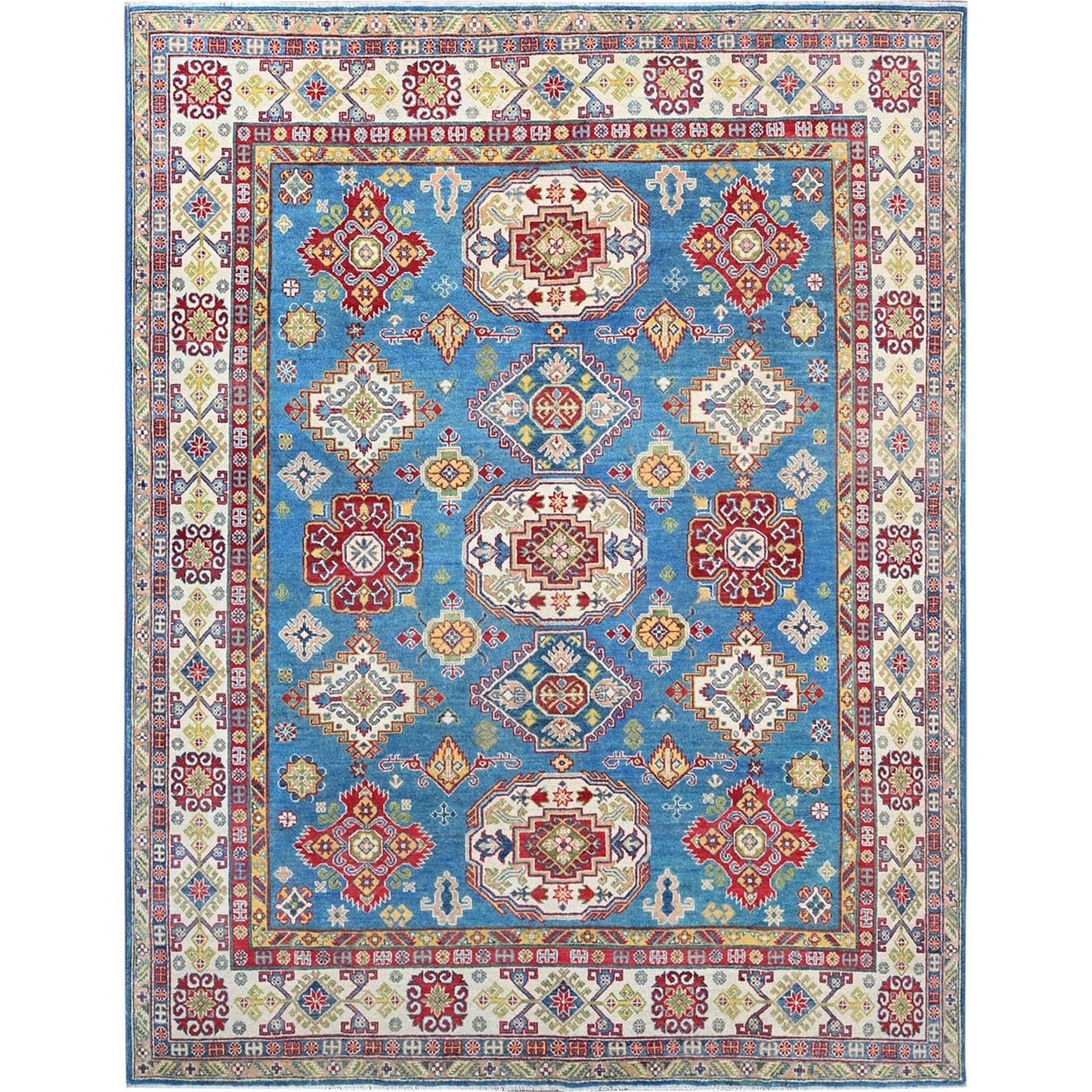 8'X10'1" Blue Soft Wool Kazak All Over Design Hand Knotted Oriental Rug