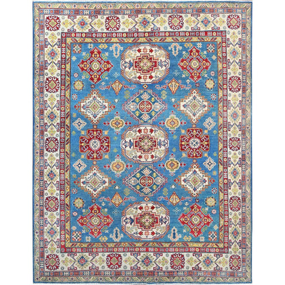 8'X10'1" Blue Soft Wool Kazak All Over Design Hand Knotted Oriental Rug