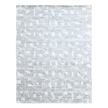 8'X10' White Hand Loomed Wool And Plant Based Silk Textured Pile Rug