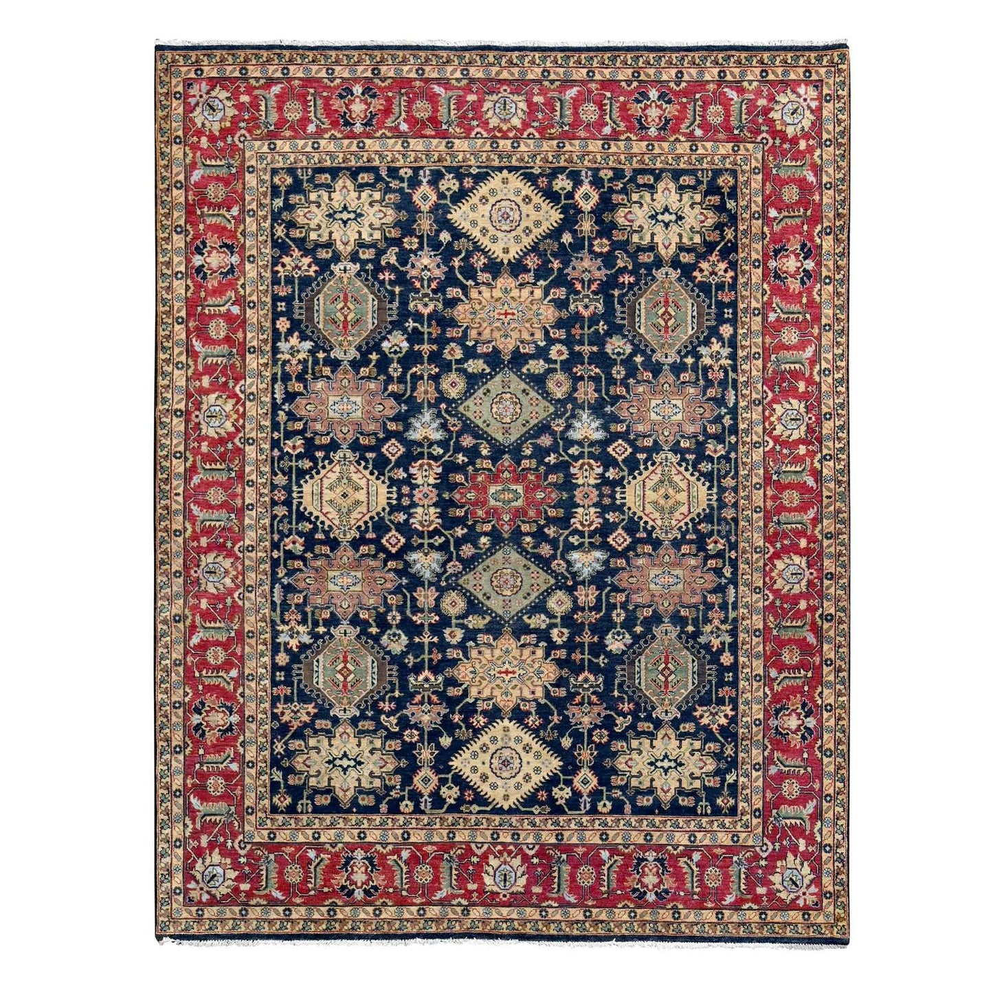 8'2"X10' Cynical Black Wool Karajeh Design Hand Knotted Oriental Rug