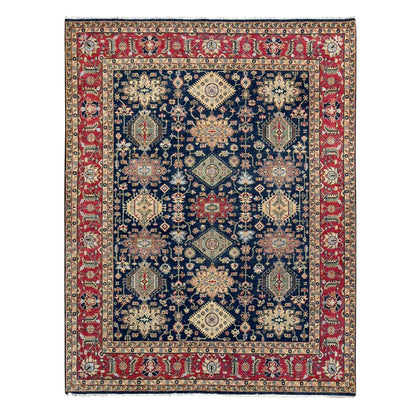 8'2"X10' Cynical Black Wool Karajeh Design Hand Knotted Oriental Rug