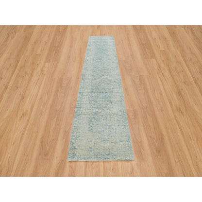 2'6"X12' Gray Modern Jacquard Hand Loomed Wool And Silk Runner Rug