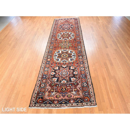 4'5"X14'7" Red Vintage Rug Hand Knotted Wool Clean With Full Pile Runner