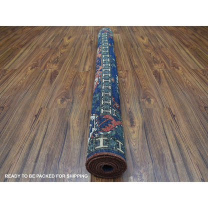 5'X6'10" Afghan Ersari Elephant Feet Design Organic Blue Hand Knotted Rug