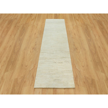 2'5"X8'2" White Plain Luxurious Pure Wool Hand Knotted Runner Rug