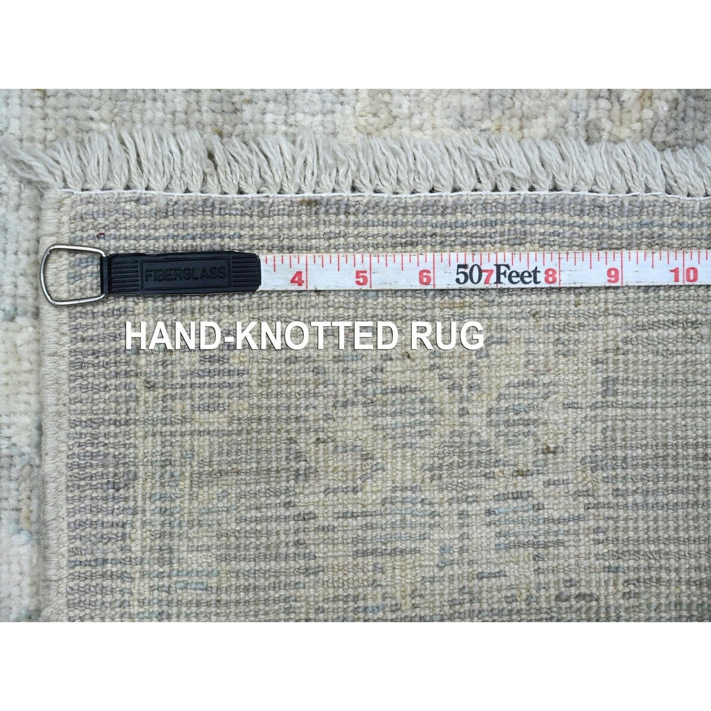 Fossil Gray Afghan Hand Knotted Wool Rug 3'x5' Leaf Design Oushak Angora