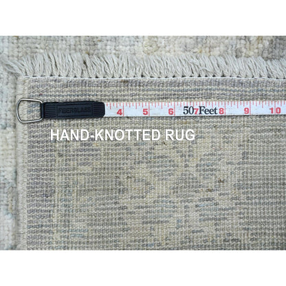 Fossil Gray Afghan Hand Knotted Wool Rug 3'x5' Leaf Design Oushak Angora