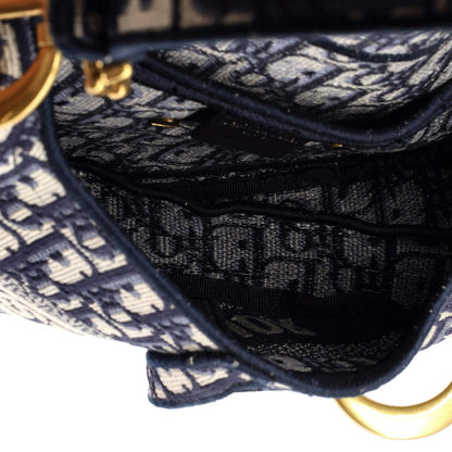 Christian Dior Saddle Handbag Logo Embroidered Oblique Canvas Medium