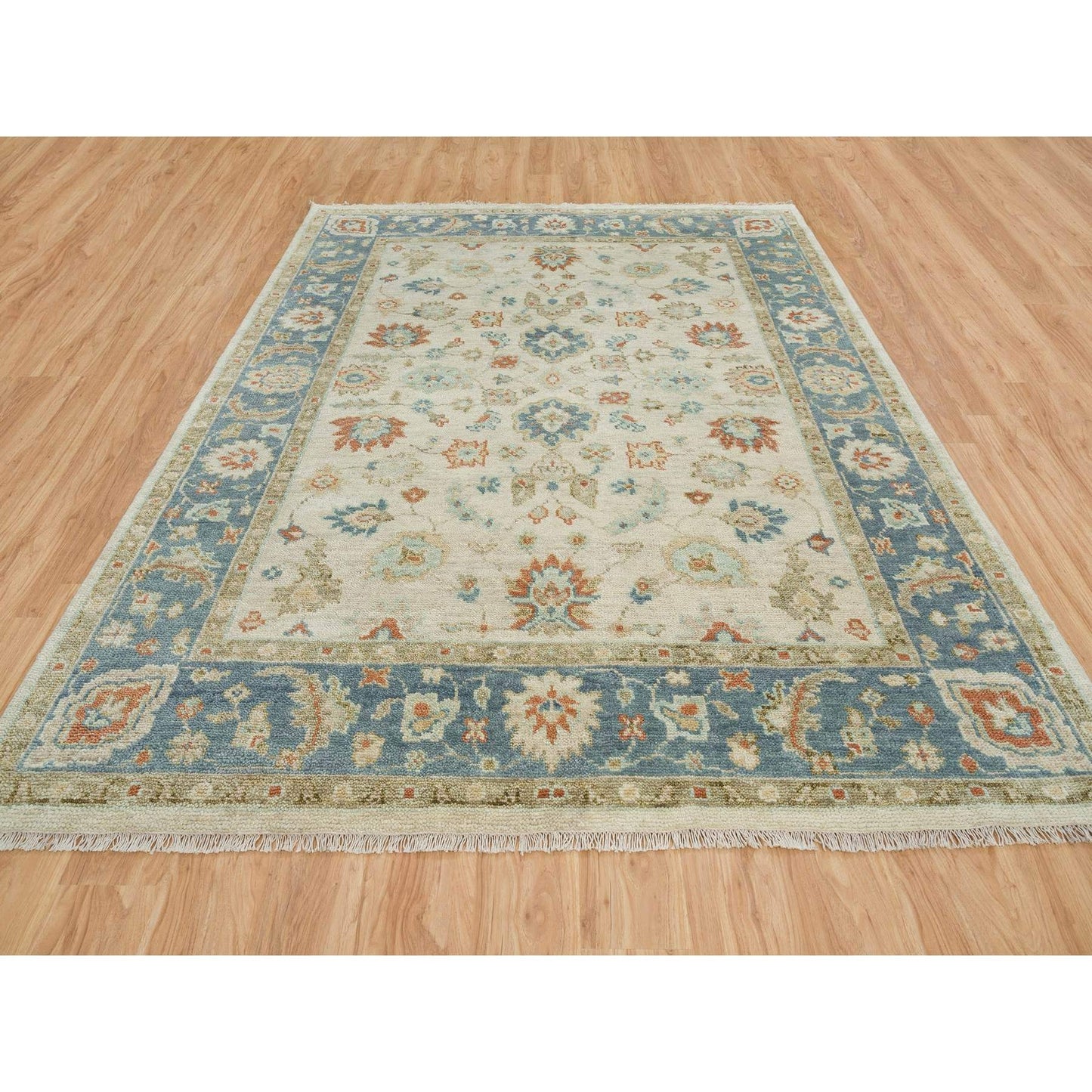 8'1"X10' Light Cream Oushak Design Pure Wool Hand Knotted Oriental Rug