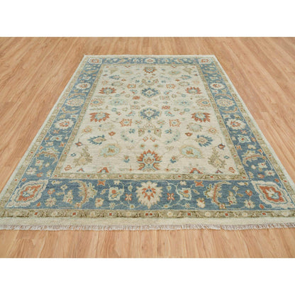 8'1"X10' Light Cream Oushak Design Pure Wool Hand Knotted Oriental Rug