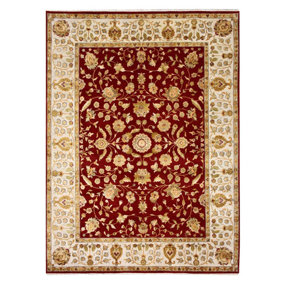 9'X12' Burgundy Red Rajasthan Design Wool And Silk Hand Knotted Rug